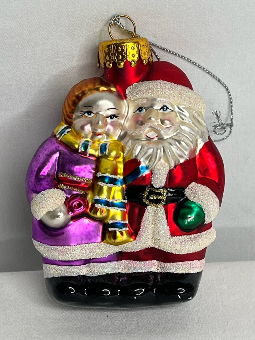 Blown Glass Santa Claus & Girl Christmas Ornament-Unique Treasures 3"